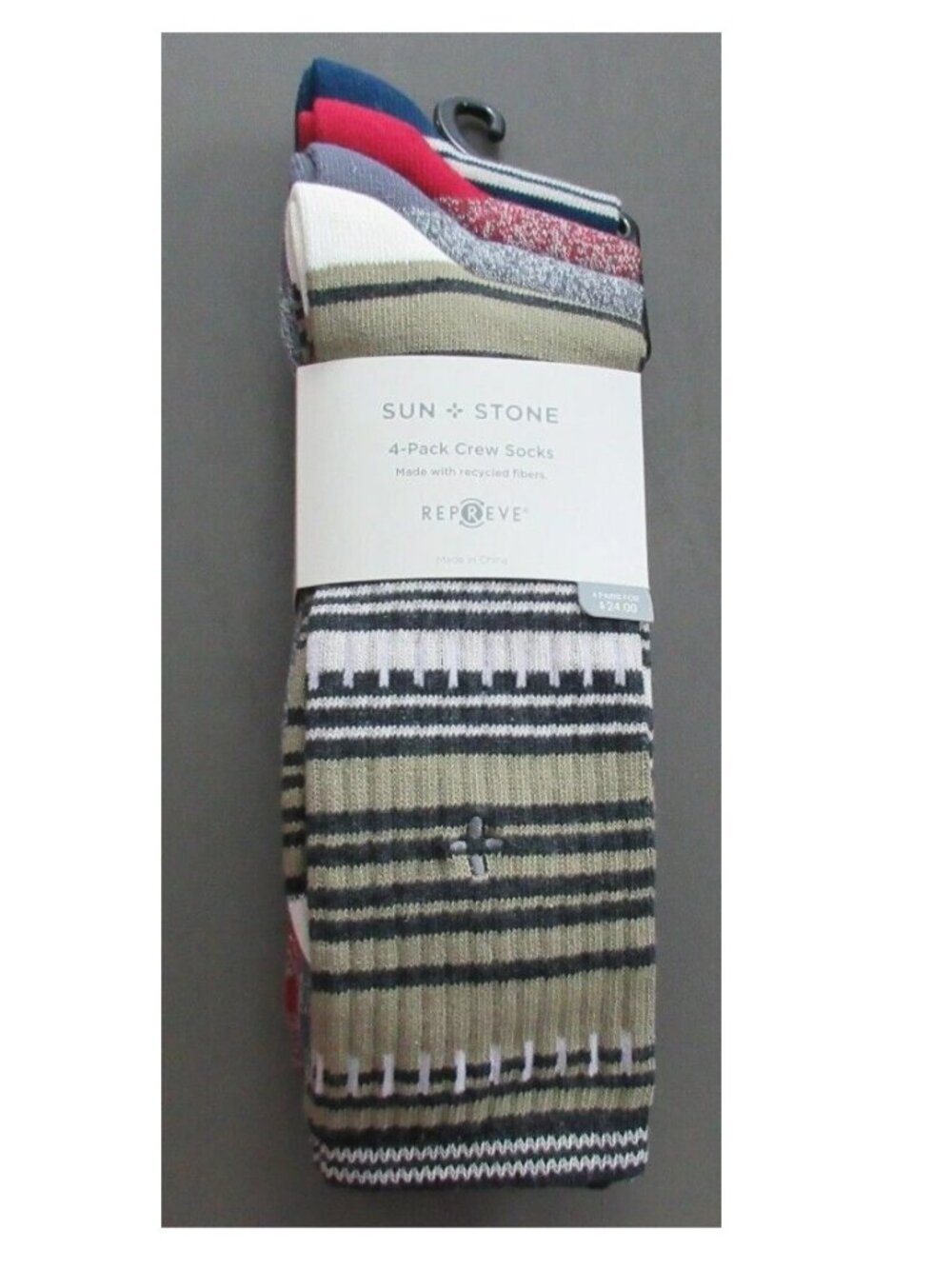 Sun + Stone Men's 4-Pair Stripe Crew Socks, Multicolor Variety, Shoe 7-12